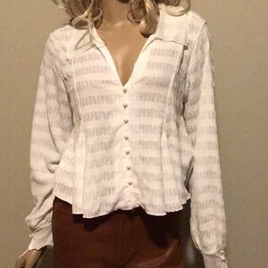 Cream Long Sleeve Crop Blouse